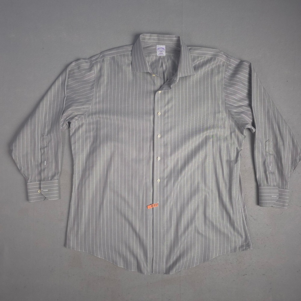 Brooks Brothers 18-4/5 Slim Fit Gray Striped Non-Iron‎ All Cotton Dress Shirt